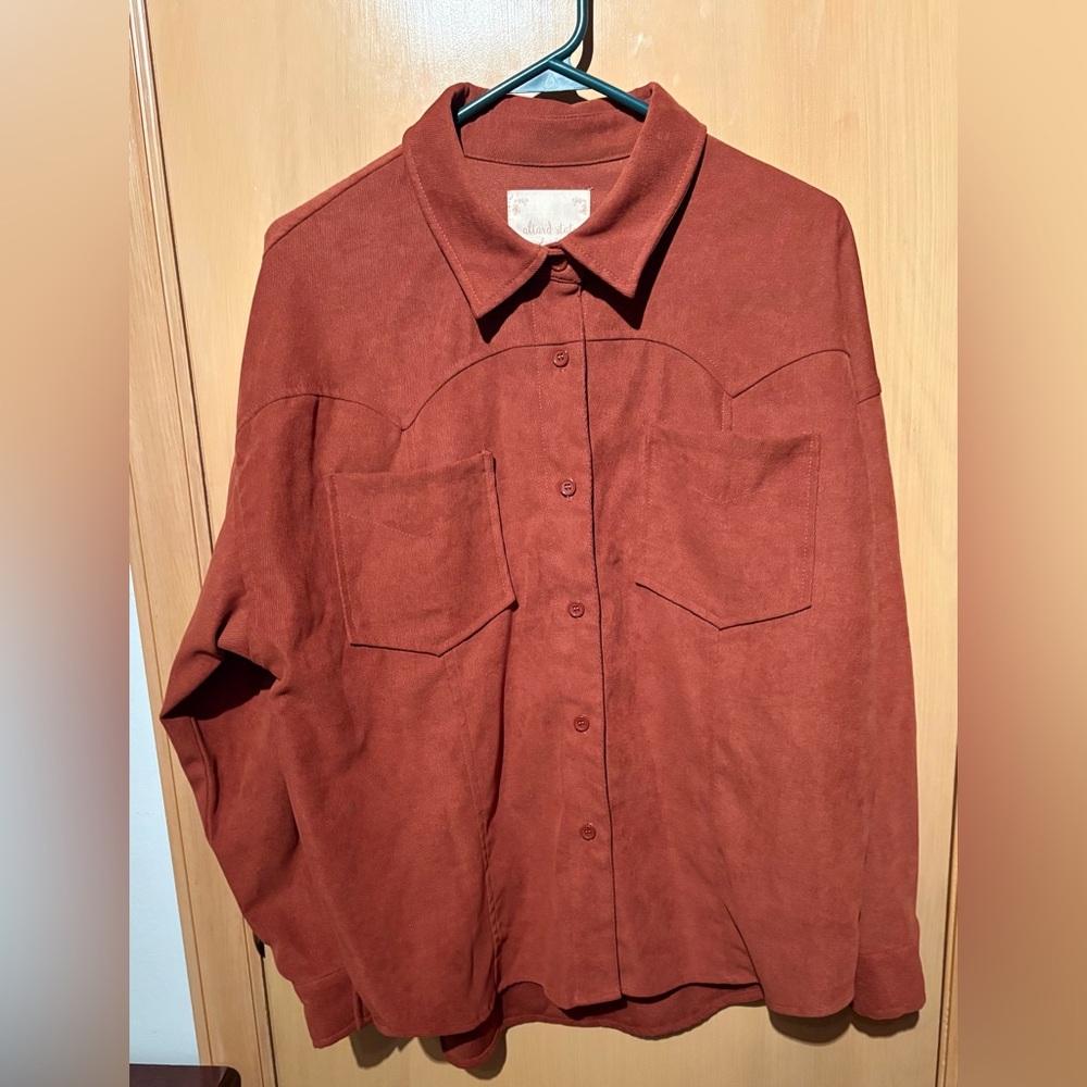 Altar'd State Womens Shirt Cognac Brown Long Sleeve Button Front Oversize Size S